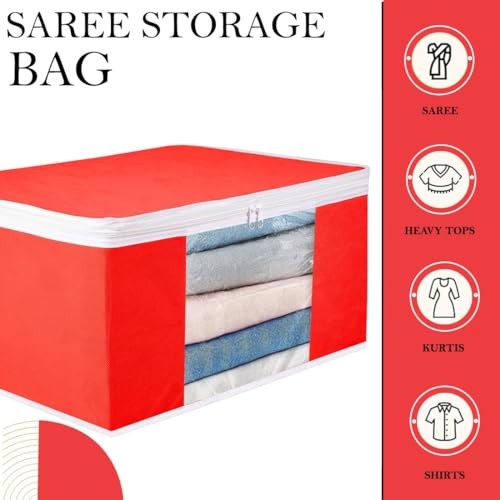 Image of Saree Cover Set of 08 Non-Woven Fabric Clothes Organiser for Wardrobe with Transparent Window & Double Zip Clothes Storage Bag, Garment Cover SC XL Large GCVETR8249653486192725883