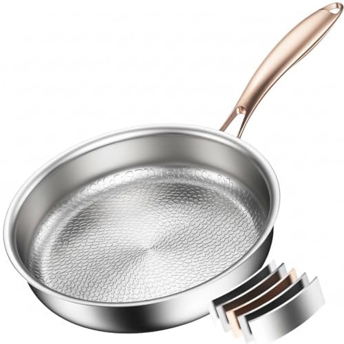 Padella in titanio, 28 cm, atossica, senza rivestimento, manico ergonomico, senza PTFE e PFOA, compatibile con tutti i piani cottura, lavastoviglie, forno, calore veloce e uniforme