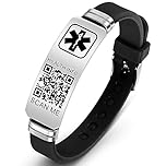 Theluckytag Medical Bracelets for Men Women with QR Code Medical Alert ID Bracelets - Silicone Waterproof Wristband Fits Wrists Up to 9'' - More Space Custom Emergency Medic ID Alert Info