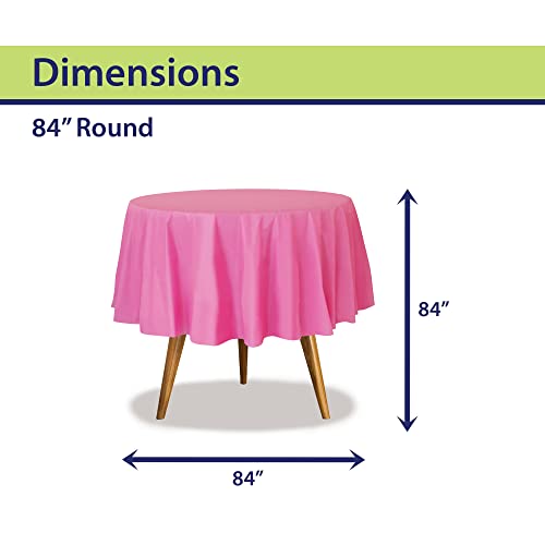 Image of Party Dimensions Pink Disposable Plastic Tablecloth for Round Tables (12 Pack) 84 inches Table Cloths for Parties, Events & Weddings, Indoors & Outdoors, Plastic Table Cover