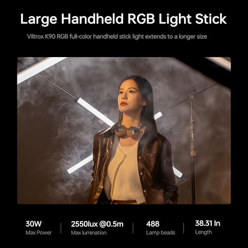 Image of VILTROX 2 Pack LED Stick Light Kit, 30W Full Color LED Tube Light with Built-in 14.8V /3300mAh Battery and USB-C 35W Fast Charging, RGBW Video Light for Photography and Filmmaking (K90 Kit)