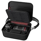 ProCase Hard Shell Camera Case for Canon Rebel T7/EOS R100/R50/DSLR/SLR/Nikon/Sony/Mirrorless Cameras, Soft Padded Digital Camera Travel Bag with 1 Shoulder Strap and 3 Adjustable Dividers -Black