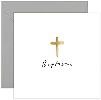 Vista 1 de Old English Co. - Tarjeta de bautismo clásica para niño o niña, tarjeta de bautismo de cruz metálica dorada para adultos, tarjeta de celebración