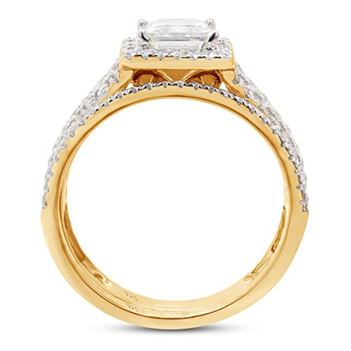 SAVEARTH DIAMONDS 1 1/2 ct. t.w Princess & Round Cut Lab Created Moissanite Diamond Halo Engagement Wedding Band Bridal Set Ring In 14K Gold Over Sterling Silver (VVS1 Clarity, 1.50 Cttw)4