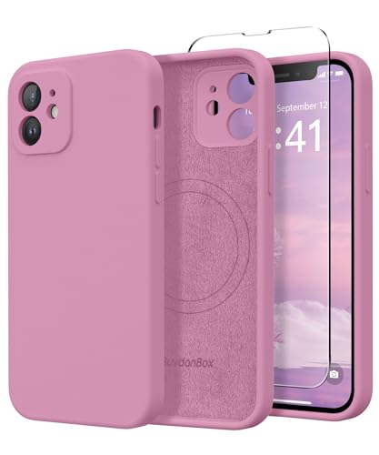 Image of Magnetic for iPhone 12 Case, Compatible with MagSafe, [Full Camera Protection] [Screen Protector] Silicone Shockproof Protective Phone Case for iPhone 12 6.1 inch, Blackcurrant