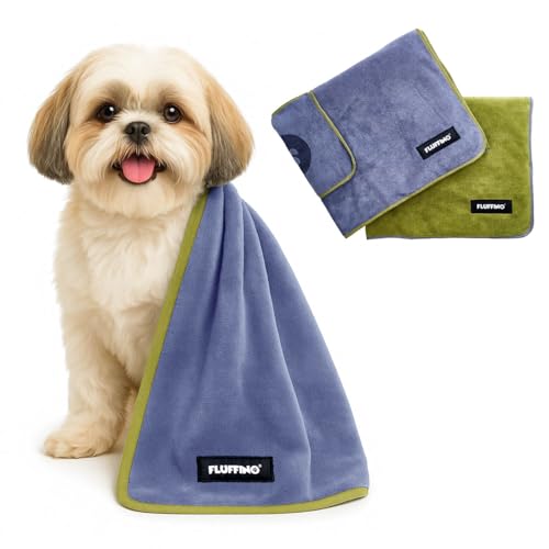 FLUFFINO Hundehandtuch 2er Set - 90x50cm - extrem saugfähig und weich | Waschbar bei 60°C, schnell trocknendes Mikrofaser-Handtuch für kleine & mittlelgroße Hunde