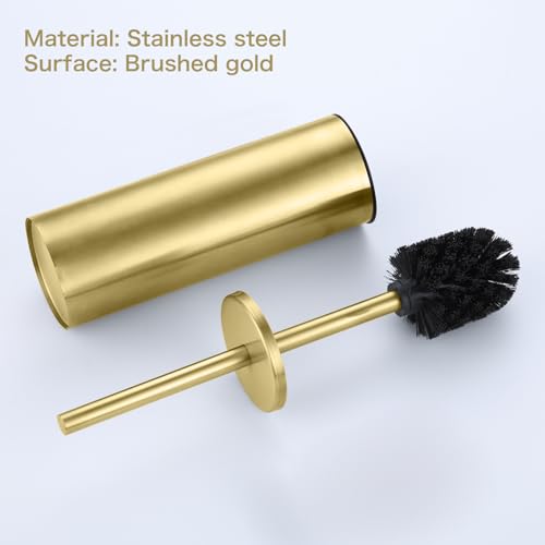Image of Brushed Gold Stainless Steel Floor-Standing Toilet Brush & Holder | Removable inner bucket, splash-proof metal lid, dense bristles, long handle-which floor-standing toilet brush is the best?