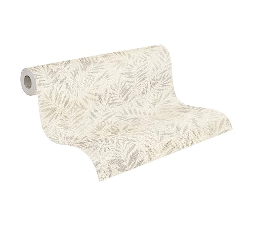 Livingwalls Travel Styles Non-Woven Wallpaper, Plant Wallpaper in White and Grey - Image 4