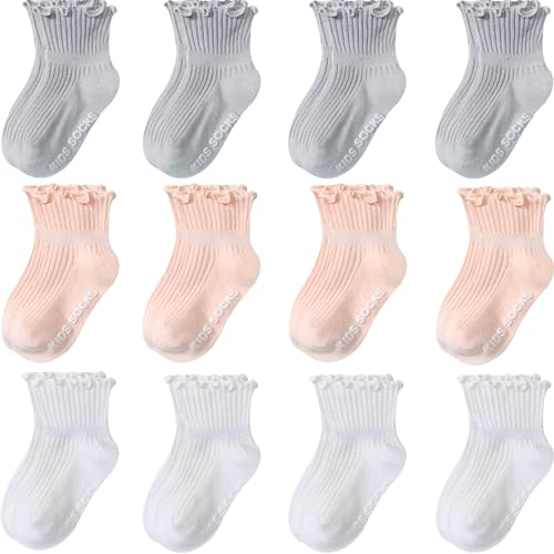 Image of Aroveea Baby Toddle Socks Grip Non Slip Kids Boys Girls Cotton 12 Pack Ankle Cute Newborn Socks