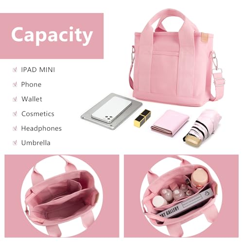 Image of IwIeIaIrI Small Tote Bag for Women,Canvas Mini Tote Bags with Zipper and Multi Pockets,Kids,Girls,Friends Gift 2026