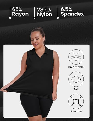 MoFiz Women's Plus Size Golf Polo Shirt Sleeveless Racerback Tennis Tank Tops V-Neck Loose Fit Collared Athletic Shirt4