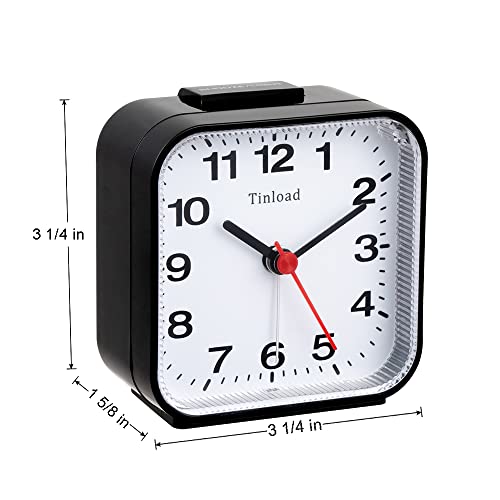 Image of Tinload Small Battery Analog Alarm Clock Silent Non Ticking, Ascending Beep Sounds, Snooze,Light Functions (Black-B)