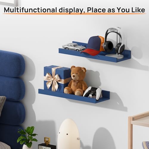 Image of upsimples Floating Shelves for Wall, Wall Shelves for Decor Storage Set of 6, Wall Mounted Wood Shelf for Bedroom, Living Room, Bathroom, Kitchen, 15.7 inch Long Picture Ledge Shelf, Navy Blue