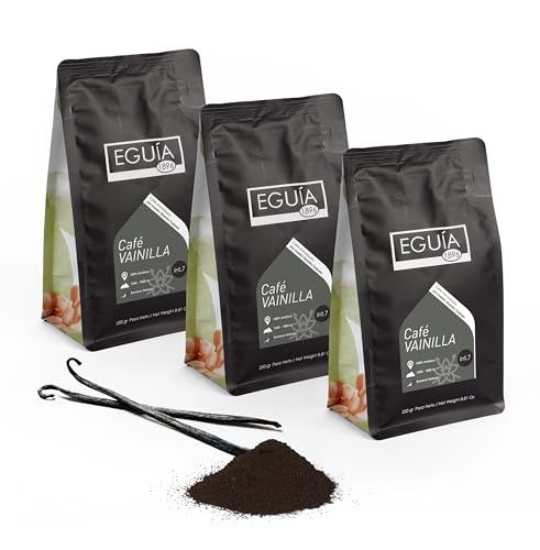 Eguia Cafe Vainilla Molido | Vainilla | Cafe Granos Arabica, Tostado Artesanal, Origen Brasil | 3x250g