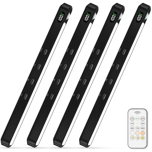 Image of WILLED Under Cabinet & Closet Lights with Remote, Motion Sensor, Rechargeable, Magnetic, 3 Color Temps, Dimmable LED Light Bar for Indoor Kitchen Counter (4 Pack, Black)