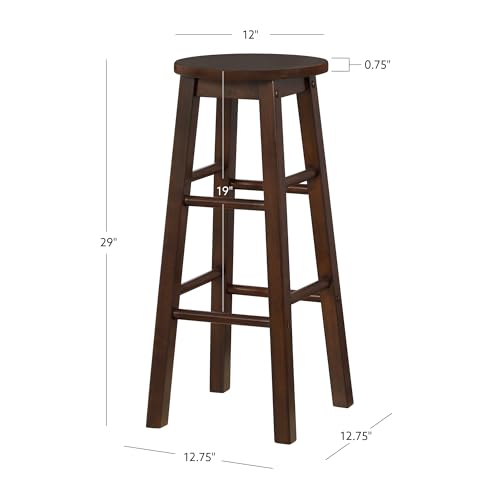 Image of Linon Zeke Walnut Solid Wood Backless Round Barstool with 29 inch Seat Height