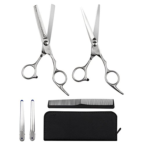 Kit de Tijeras Profesionales de la Peluquería, ELFINA Cortador de Pelo del Acero Inoxidable Tijeras de Bigote de 6 Pulgadas, para Cortar y Entresacar para Peluquero y Salón de Corte de Cabello