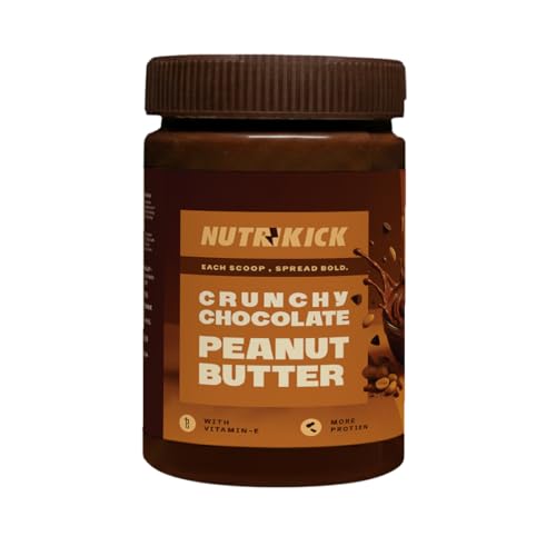 Image of NUTRIKICK Crunchy Chocolate Peanut Butter 1kg | High Protein Dark Chocolate Nut Spread | With Vitamin E | Gourmet Healthy Snack for Kids, Athletes & Fitness Enthusiasts
