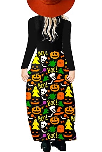 Image of Halloween Girls Pumpkin Boo Dresses Cute Party Long Sleeve Halloween Outfit 13-14 Years