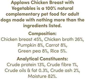 Applaws 100% Natural Wet Dog Food Chicken Breast with Vegetables in Broth (Pack of 12 x 156g Tins)