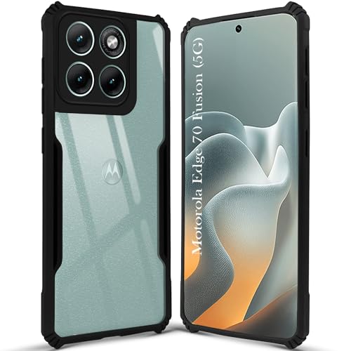 Image of Jkobi Hybrid Back Cover Case for Motorola Moto Edge 70 Fusion (Shockproof with Polycarbonate Clear Panel | Professional Black)