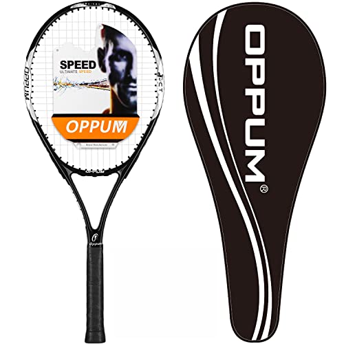 OPPUM Adult Carbon Fiber Tennis Racket, Super Light Weight Tennis Racquets Shock-Proof and Throw-Proof,Include Tennis Bag Tennis Overgrip (New T80 -(Black), 4 1/4)
