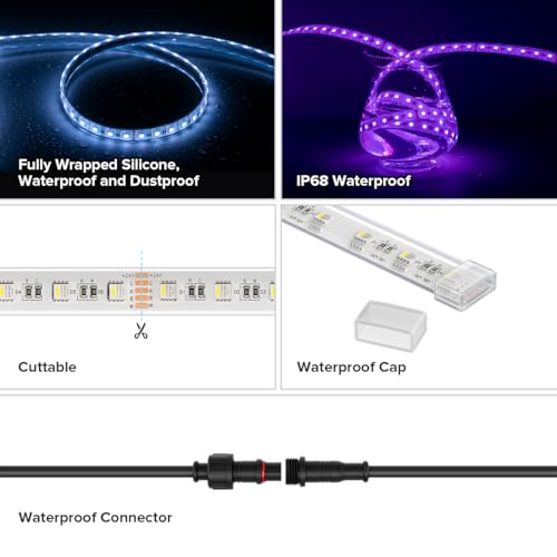 Image of BTF-LIGHTING RGBW LED Strip IP68 Waterproof Cool White DC24V 16.4FT 300LED