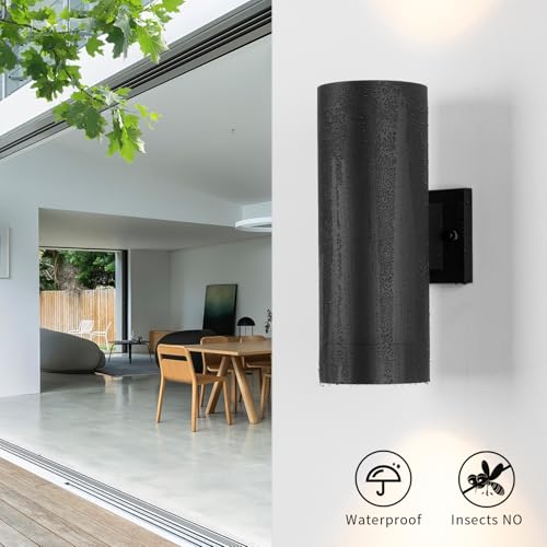Image of mirrea 14 inch Modern Outdoor Porch Light in 2 Lights, Matte Black, 2 Pack