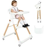 Baby High Chair for Toddler, Foldable High Chair for Dining Table Highchair with 5 Point Harness Seat Removable Adjustable Tray Portable Baby Dinning Chair with Lockable Wheels Easy to Clean Surface
