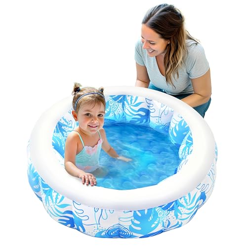 SLOOSH Inflatable Kiddie Pool for Kids, 36"x8.5" Swimming Pool with Soft Pad Floor for Kid & Toddler, Round Blow Up Baby Ball Play Pit Pools for Swim Party, Portable Indoor & Outdoor Water Toys (Blue) by Sloosh - Used condition - CA$27.19