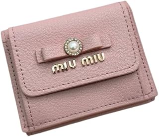 三つ折り財布・小銭入れ 女性用 本革製 可愛らしいリボン装飾 オシャレでバリエーション豊富 ブラック/ピンク/ブルー 3色選択可 (ピンク) [並行輸入品]