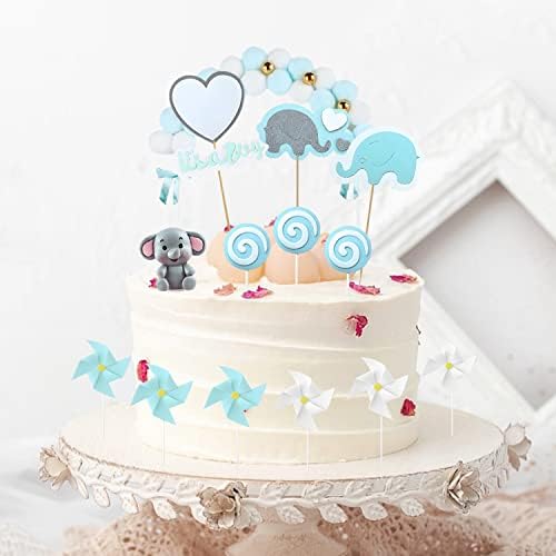 MAX COOK 17pcs Baby Shower Cake Decorations Elephant Cake Topper Baby Shower Cake Toppers Boy for Elephant Theme It's a Boy Little Peanut Baby Shower Birthday Party Supplies