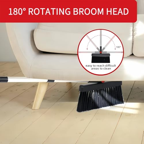 Image of Broom and Dustpan Set, Long Handle 180 Rotating Stand-Up Dustpan & Comb Teeth - Lightweight Sweeping Combo for Home, Office, Kitchen, Lobby Floors