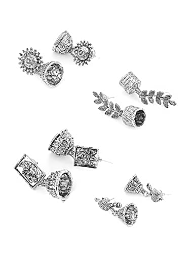Image of Yellow Chimes Earrings for Women & Girls | Traditional Silver Oxidised Jhumka | German Silver Oxidized Drop Earring Set | Earrings Combo | Accessories Jewellery | Birthday & Anniversary Gift