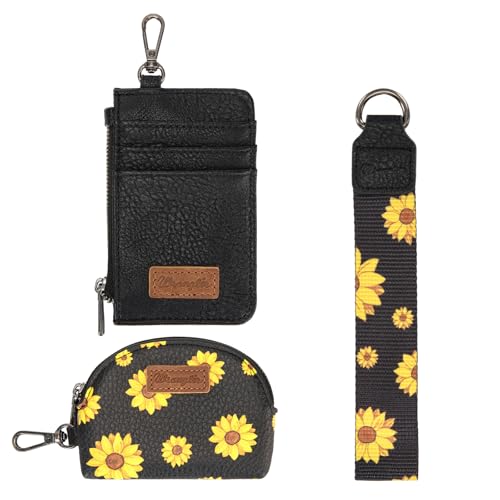 Image of Wrangler KeyChain Wristlet Wallets for Women Sunflower Floral Dual Pouch Wristlet Western Credit Card Holder Wallet with Zipper Pocket