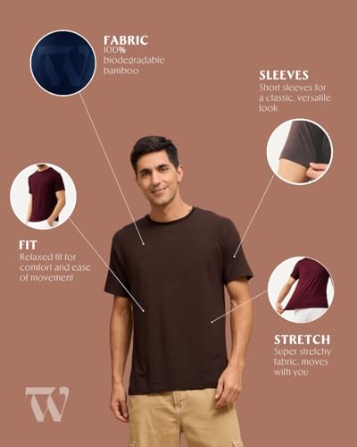Image of Wellbi Bamboo Men's Tshirt - Ultra-Soft, Breathable & Sustainable | Premium Cotton Blend for Supreme Comfort | Stylish & Eco-Friendly T-Shirt for Men | Tshirt Men Cotton