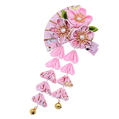 Pinza para cabello estilo japonés con diseño de flores y borlas, accesorio decorativo para kimono, ideal para fiestas y disfraces (rosa) miniatura 2