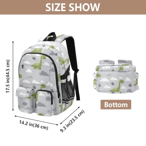 Mochila de viaje para laptop escolar diseño dinosaurio brontosaurio gris 3
