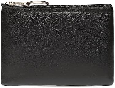 Coin Purse Pouch Change Purse Coin Wallet Change Holder, Vegan Leather Zippered Keychain Mini Coin Bag (Black)