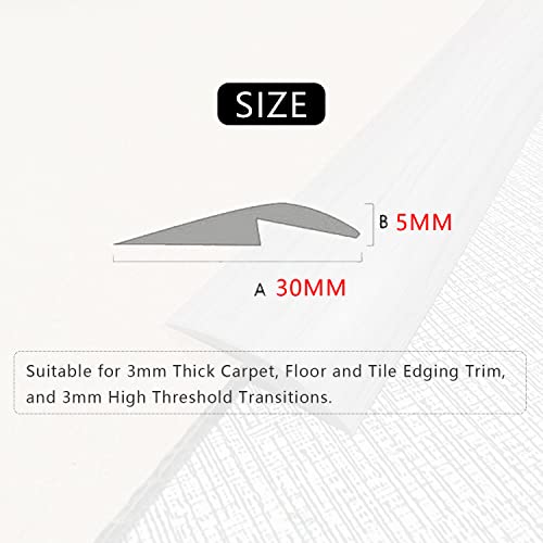 Dailisen 9.84Ft Vinyl Self Adhesive Overlap Threshold Reducer,Flooring Tile Laminate Border Transition Strip,Flat Carpet Rug Edging Strips, Fluted Saddle,Flexible Molding Trim,Stair Edging #TOP1