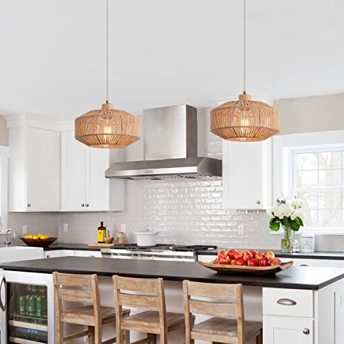 Hchunqjor Coastal Woven Plug In Pendant Light With 14Ft Handmade Hemp Rope Light Cord, Dimmable Switch, Natural Basket Hanging Lamp For Bedroom Kitchen Island Decor Farmhouse Living Room #TOP1