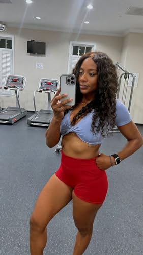 Image of Aoxjox Short Sleeve Crop Tops for Women Sienna Twist Deep V Workout Cropped T Shirt Top (Lazuli, Small)