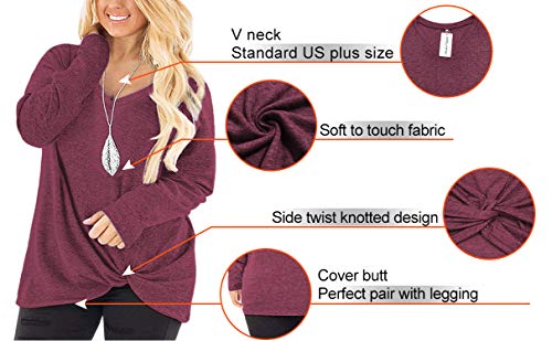 Image of DOLNINE Womens Plus Size Knotted Tops Long Sleeve Tee Shirts Loose Casual Blouse