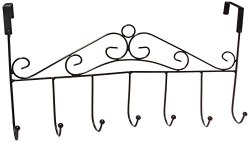 Marrywindix 7 Hook Metal Over The Door Rack Hanger, Coat Hook for Hanging Clothes, Coat, Hat, Belt (7 Hooks Black)