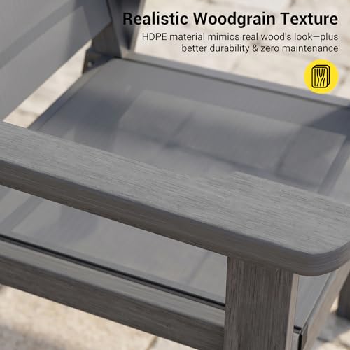 Image of HDPE Outdoor Dining Chairs Set of 2 | Textilene Weather Resistant Patio Stackable Chairs for Garden, Backyard, Lawn and Poolside, Grey