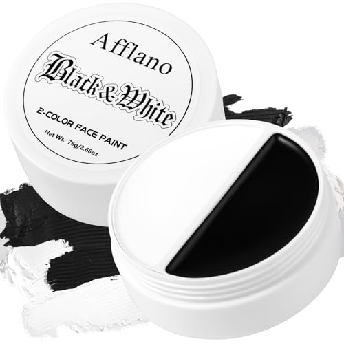 Halloween Makeup White Face Body Paint Full Coverage, Clown Goth Makeup White and Black Face Painting for Sfx Makeup Zombie Gothic Skeleton Mime Costume Pale Foundation Cosplay Stage Painting Makeup