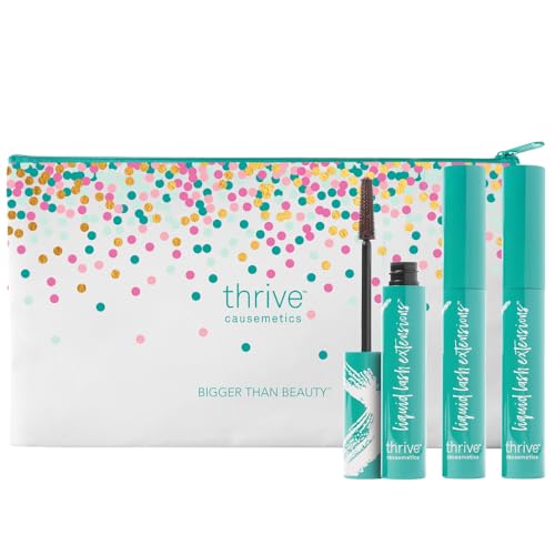 Image of Thrive Causemetics Liquid Lash Extensions Mascara 3 Pack, Tubing Thrive Mascara Lengthening, Makeup Gift Set for Women, Volumizing & Curling, Smudge Proof, Vegan & Cruelty Free, Crystal (Brown Black)