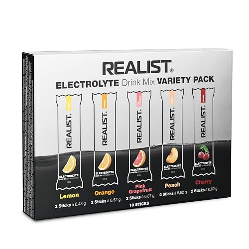 REALIST® Elektrolyte Ohne Zucker [PROBIERPAKET] Electrolytes Sugar Free - Elektrolyt Pulver Sport & KETO mit 1000 mg Natrium, 330 mg Kalium & 60 mg Magnesium - Made In Austria (5 Sorten je 2 Sticks)