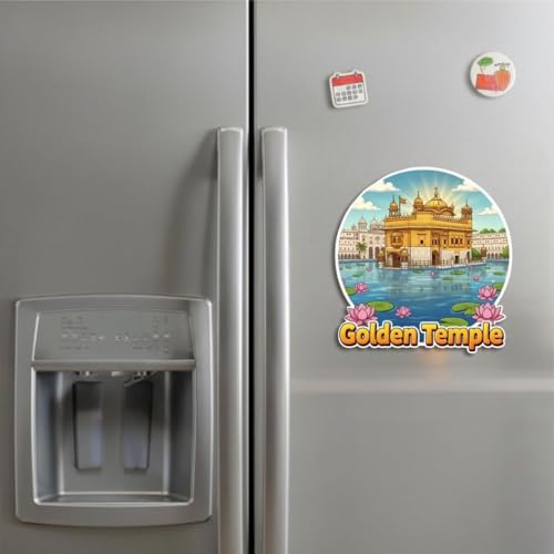 Image of Golden Temple Theme Souvenir Wooden Fridge Magnet for Refrigerator-Printed Stylish Magnet for Fridge Decoration | Kitchen Decor | Fridge Decoration | Size 3x3 Inches | Pack of 1