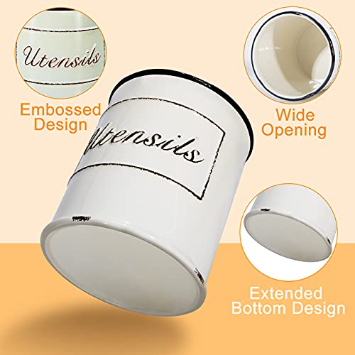 Kopmath Extra Large Utensil Holder For Long Cooking Tools, 7.2'' Deep And Wide Opening, Rustic Farmhouse Utensil Holder, No Tipping Over, Dishwasher Safe, Ceramic Utensil Crock For Long Spoon Spatula #TOP3